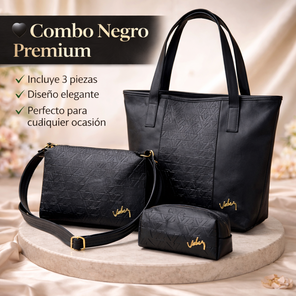 Combo de bolsos negro premium Combo 3 en 1 Mujer Velez 🎁