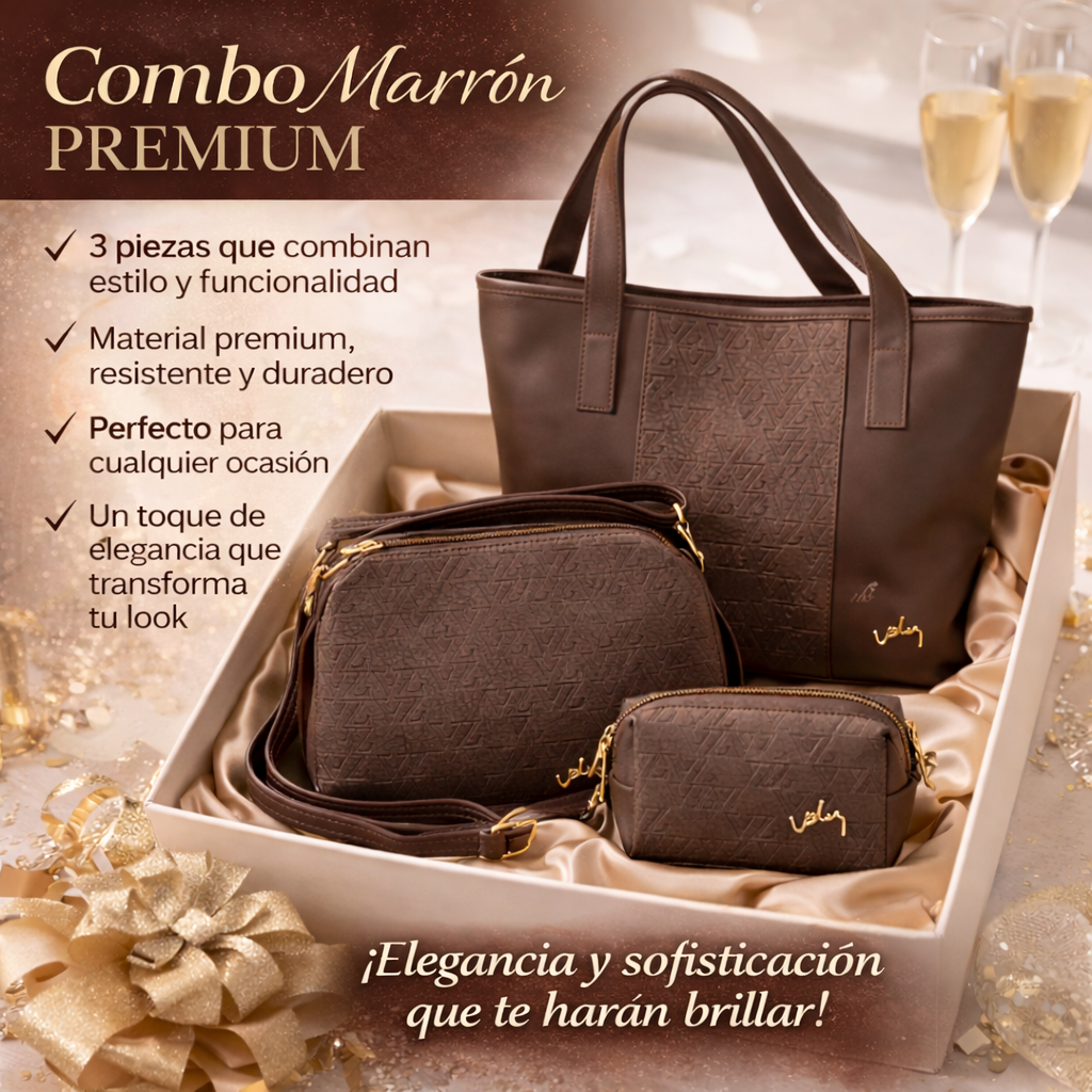 Set de bolsos marrones PREMIUM Combo 3 en 1 Mujer Velez 🎁